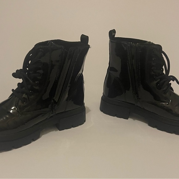 Glossy Black Lace-Up Ankle Boots - Picture 3 of 5